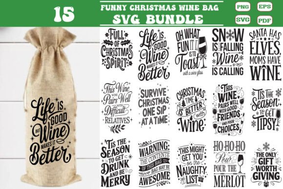 Funny Christmas Wine Quotes Bag Bundle: Graphics for Crafts